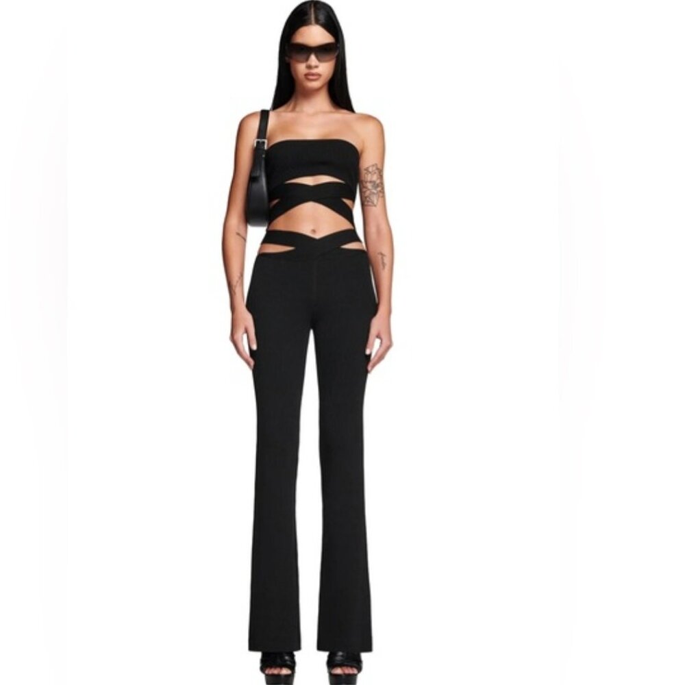 I.AM.GIA Black Hip Cut Out Crossover Flared Knit Mid Rise BRAND NEW W/Tags smal - Picture 2 of 7